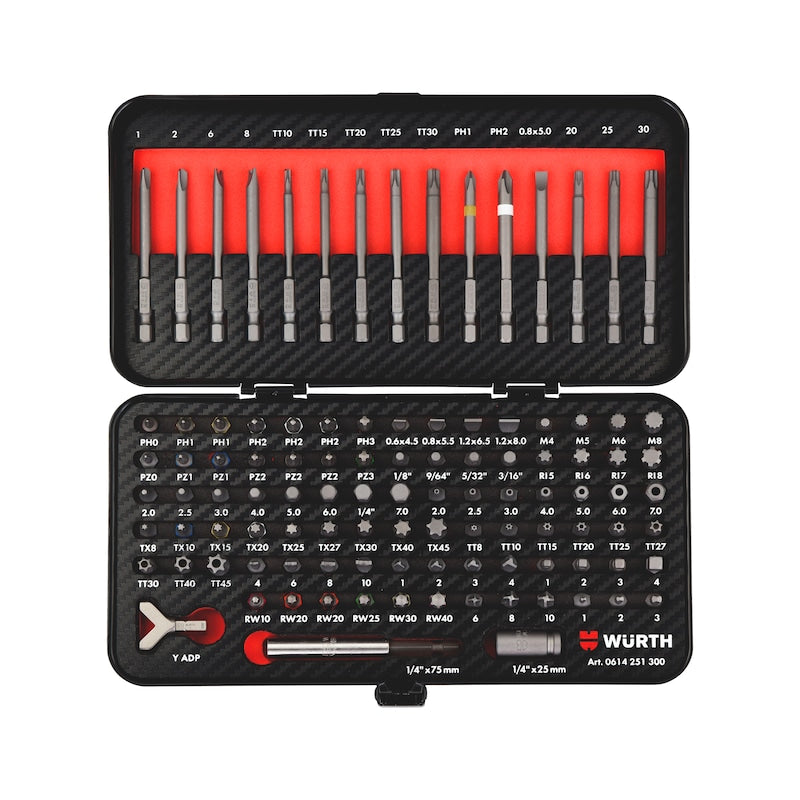 Würth Bit assortiment 105 delig met carbon afwerking
