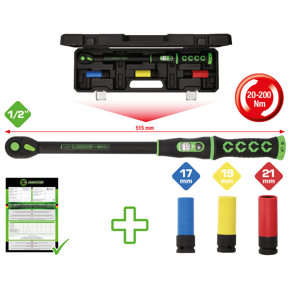 Competition Momentsleutel set 4 delig met omschakelbare ratelkop, 20-200Nm