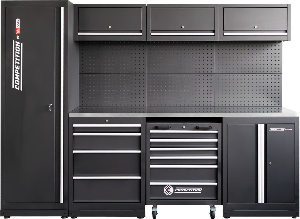 KS Tools Competition gereedschapswand incl RVS werkblad en gereedschapwagen
