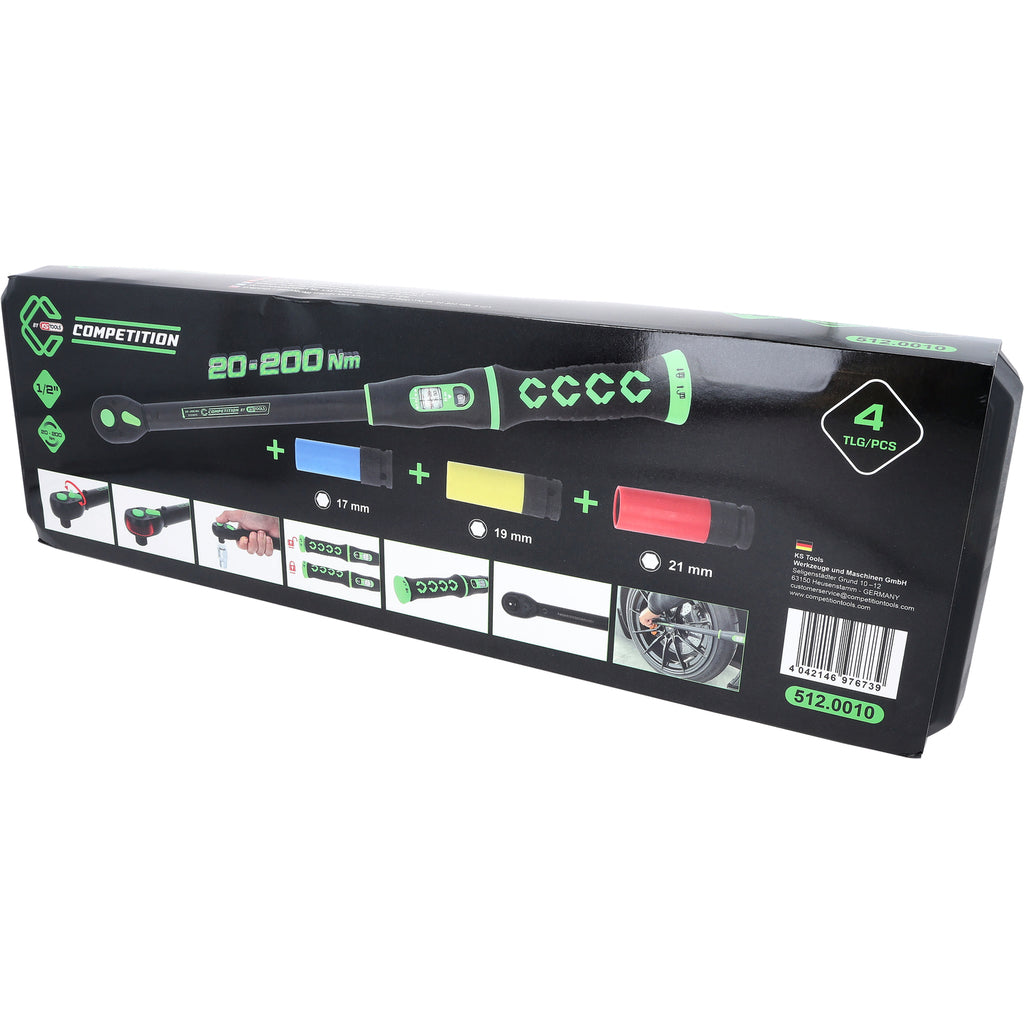 Competition Momentsleutel set 4 delig met omschakelbare ratelkop, 20-200Nm
