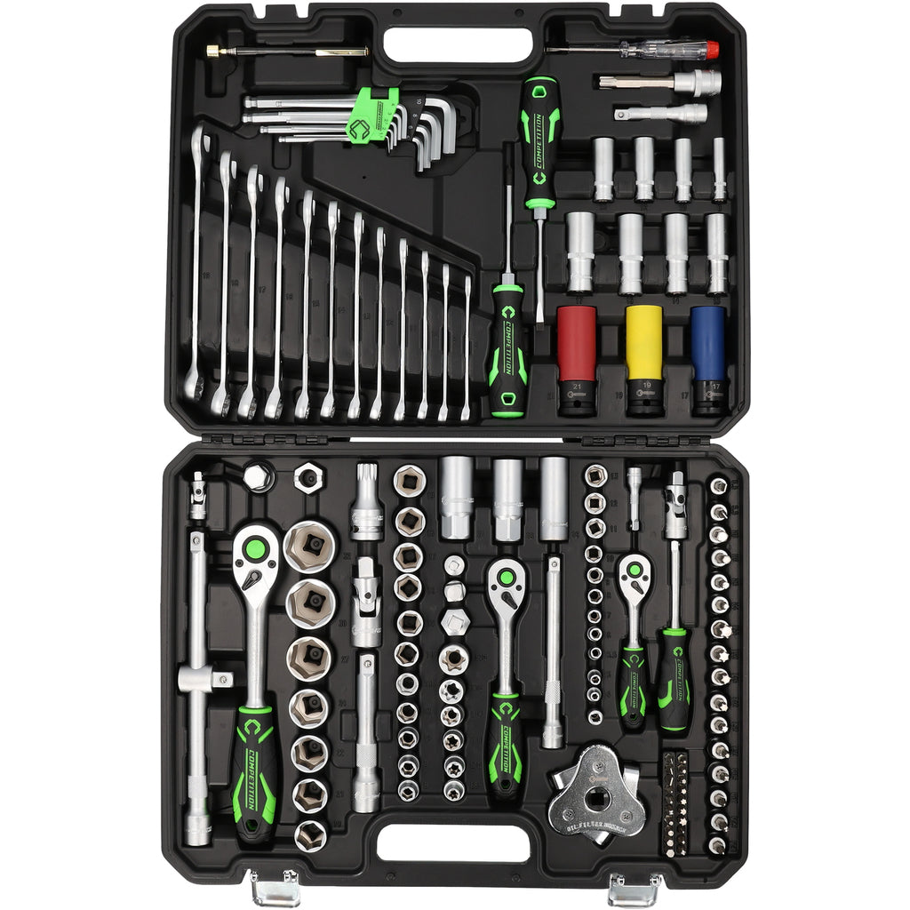 COMPETITION 1/4"+3/8"+1/2" dopsleutelset, 132 dlg, speciaal voor motorvoertuigen