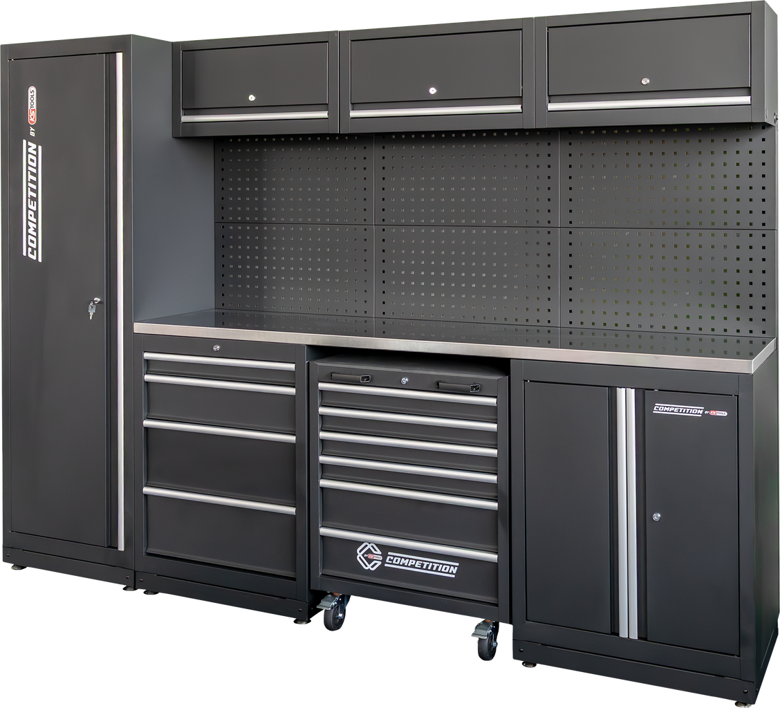 KS Tools Competition gereedschapswand incl RVS werkblad en gereedschapwagen