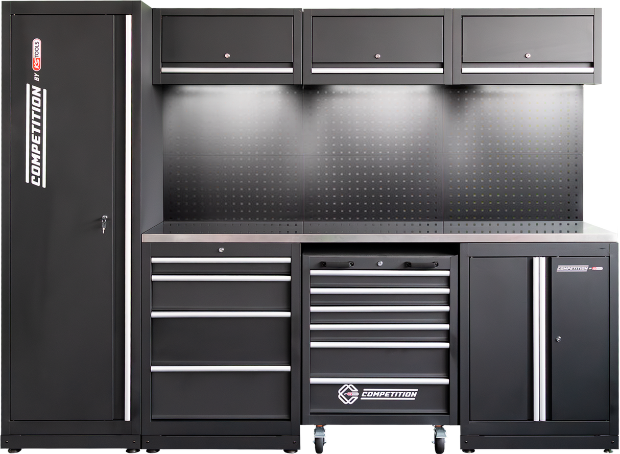 KS Tools Competition gereedschapswand incl RVS werkblad en gereedschapwagen