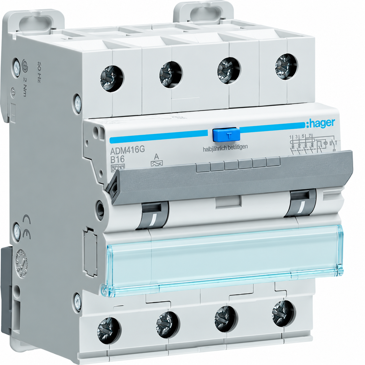 Hager aardlekautomaat B16 30mA 3-fase (4P) 6kA (ADM416G)