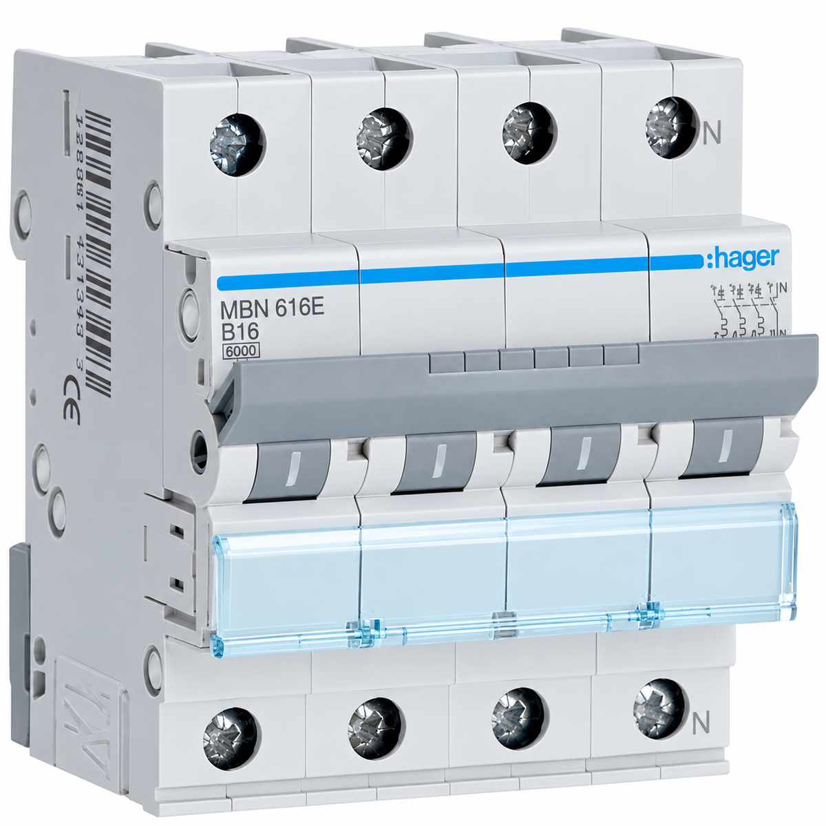 Hager MCCB B16 3-phase (3P+N) 6kA (MBN616E)