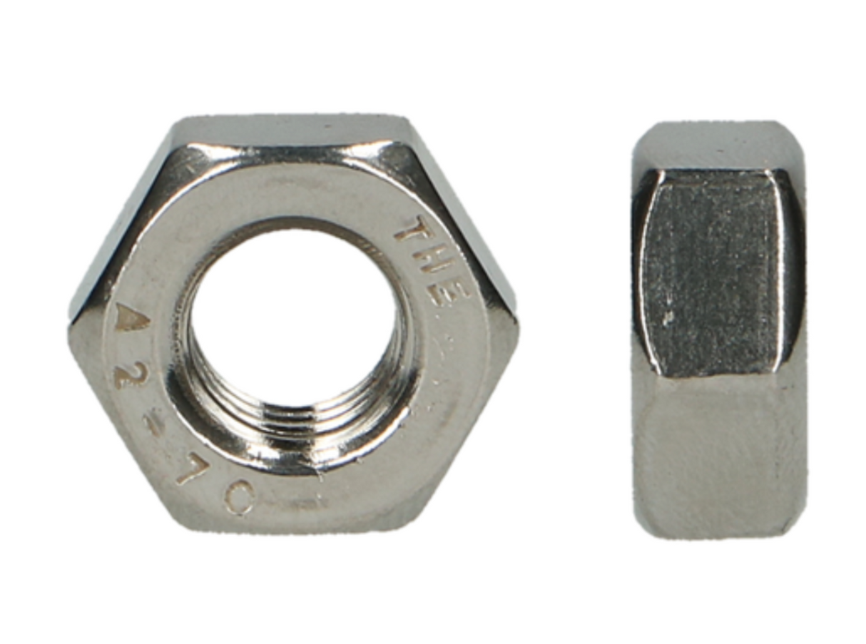 Zeskantmoeren DIN 934 metrisch A2 Roestvrijstaal Inox M10 200 stuks