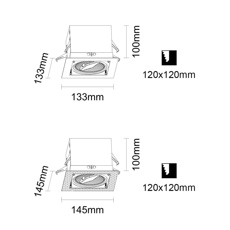 Inbouwspot kantelbaar vierkant Recessed/trimless 70mm zwart mat