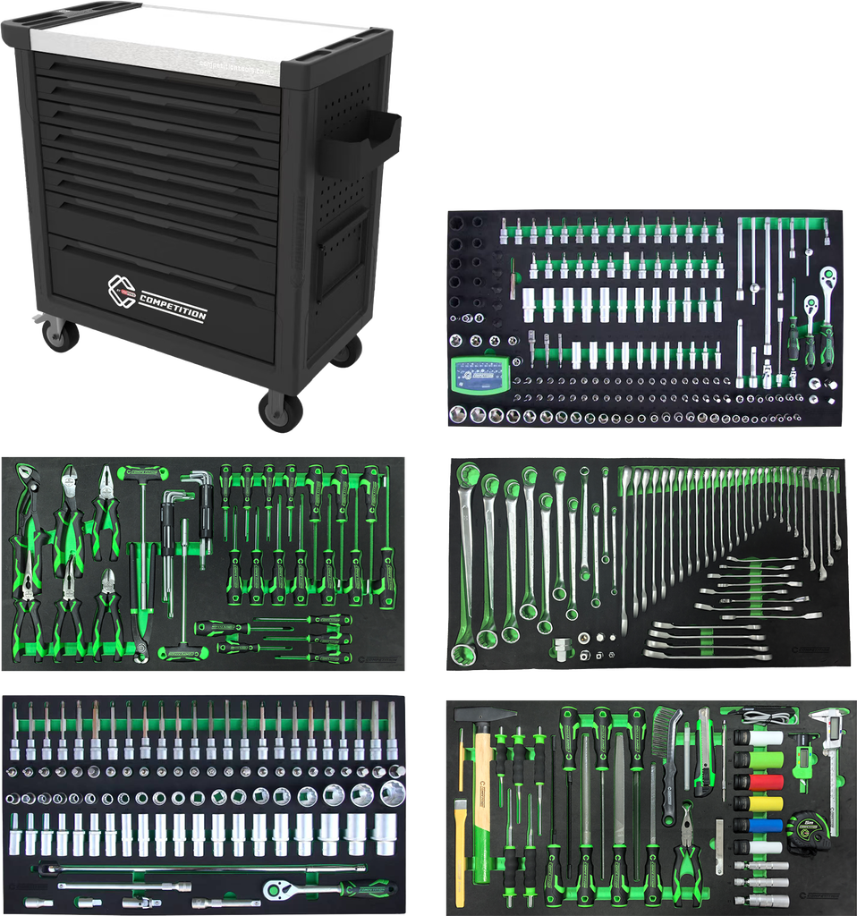 KS Tools Competition Werkzeugwand inkl. Edelstahl-Arbeitsplatte und Werkzeugwagen