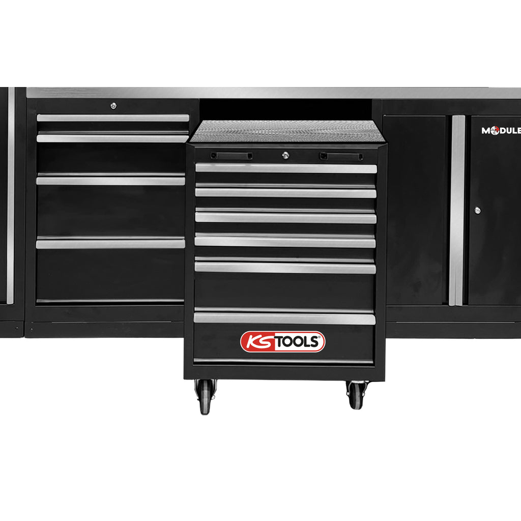 KS Tools Competition Werkzeugwand inkl. Edelstahl-Arbeitsplatte und Werkzeugwagen