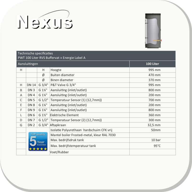 Nexus RVS buffervat 100 liter