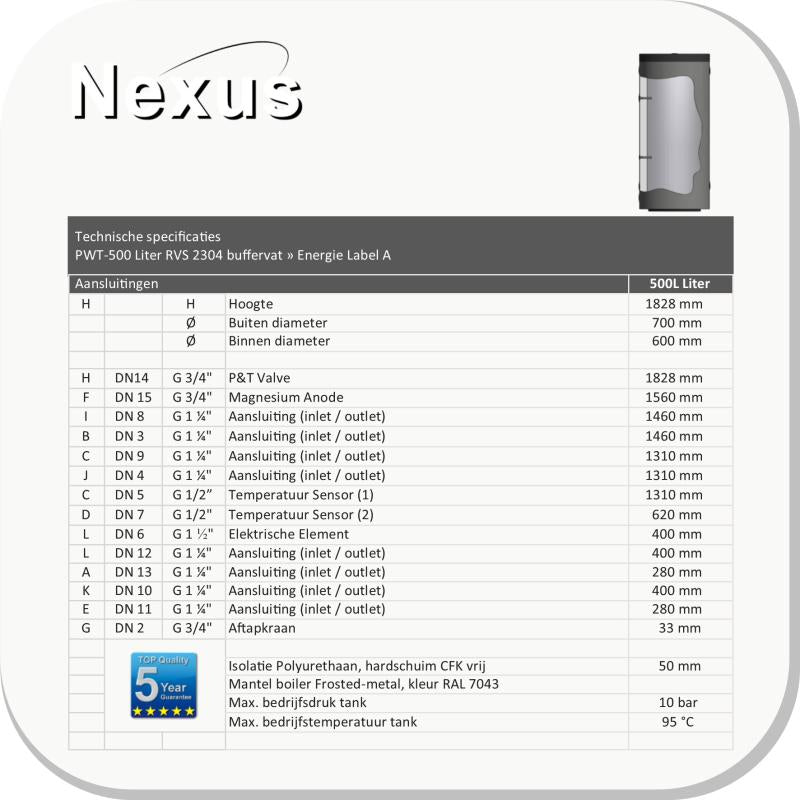 Nexus RVS buffervat 500 liter