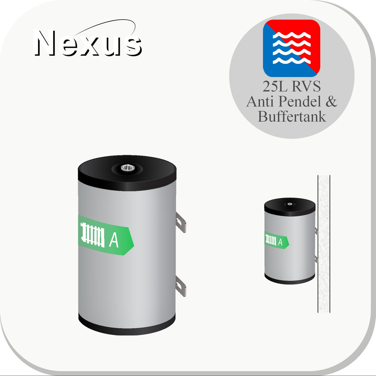 Nexus RVS buffervat 25 liter Vloer & wand montage