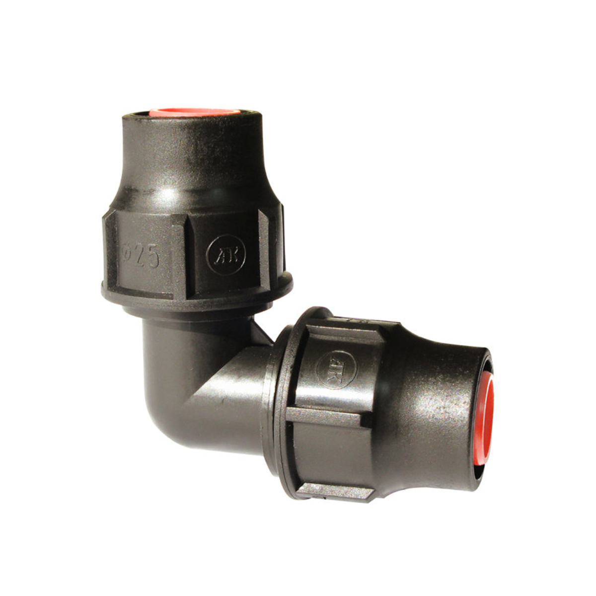 Druppelslang koppeling knie, 2x klem, 16 mm