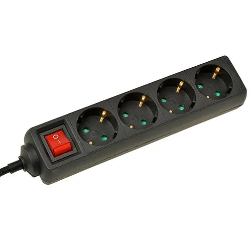 Stekkerdoos met schakelaar zwart 4-voudig met kinderbeveiliging - 3.0 meter