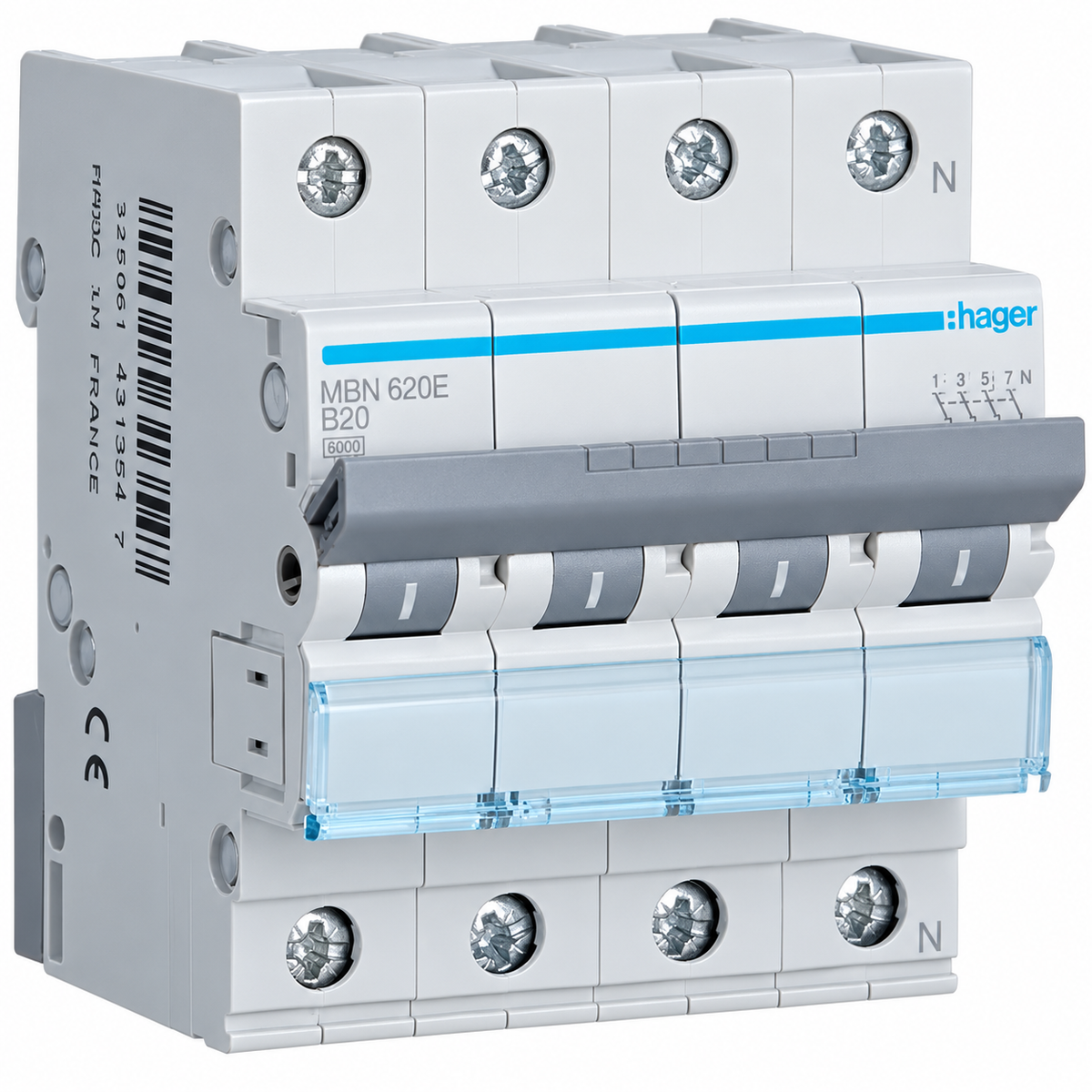 Hager MCCB B20 3-phase (3P+N) 6kA (MBN620E)