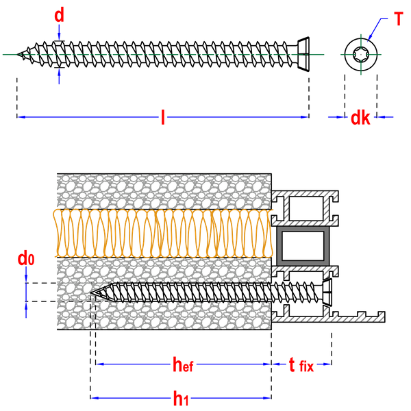 Rahmenschrauben ohne Dübel 7,5 x 212 Torx 30 Senkkopf