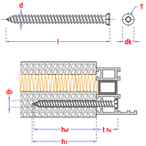 Rahmenschrauben ohne Dübel 7,5 x 212 Torx 30 Senkkopf