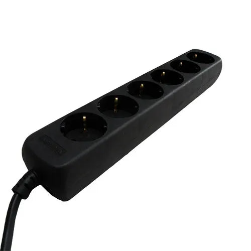 Stekkerdoos zwart 6-voudig met kinderbeveiliging - 3.0 meter