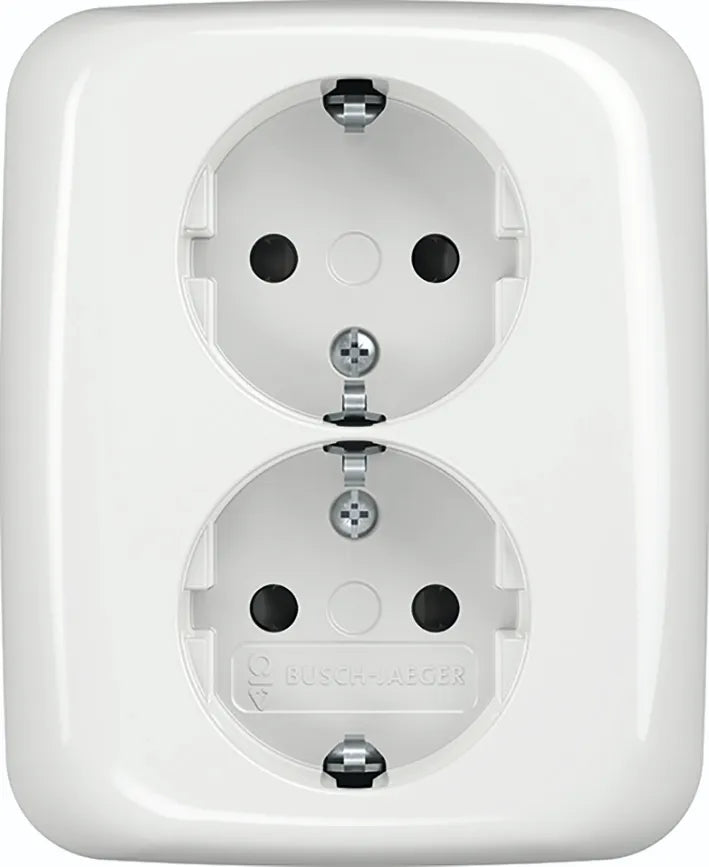 Busch jaeger Wandcontactdoos dubbel + Randaarde Wit