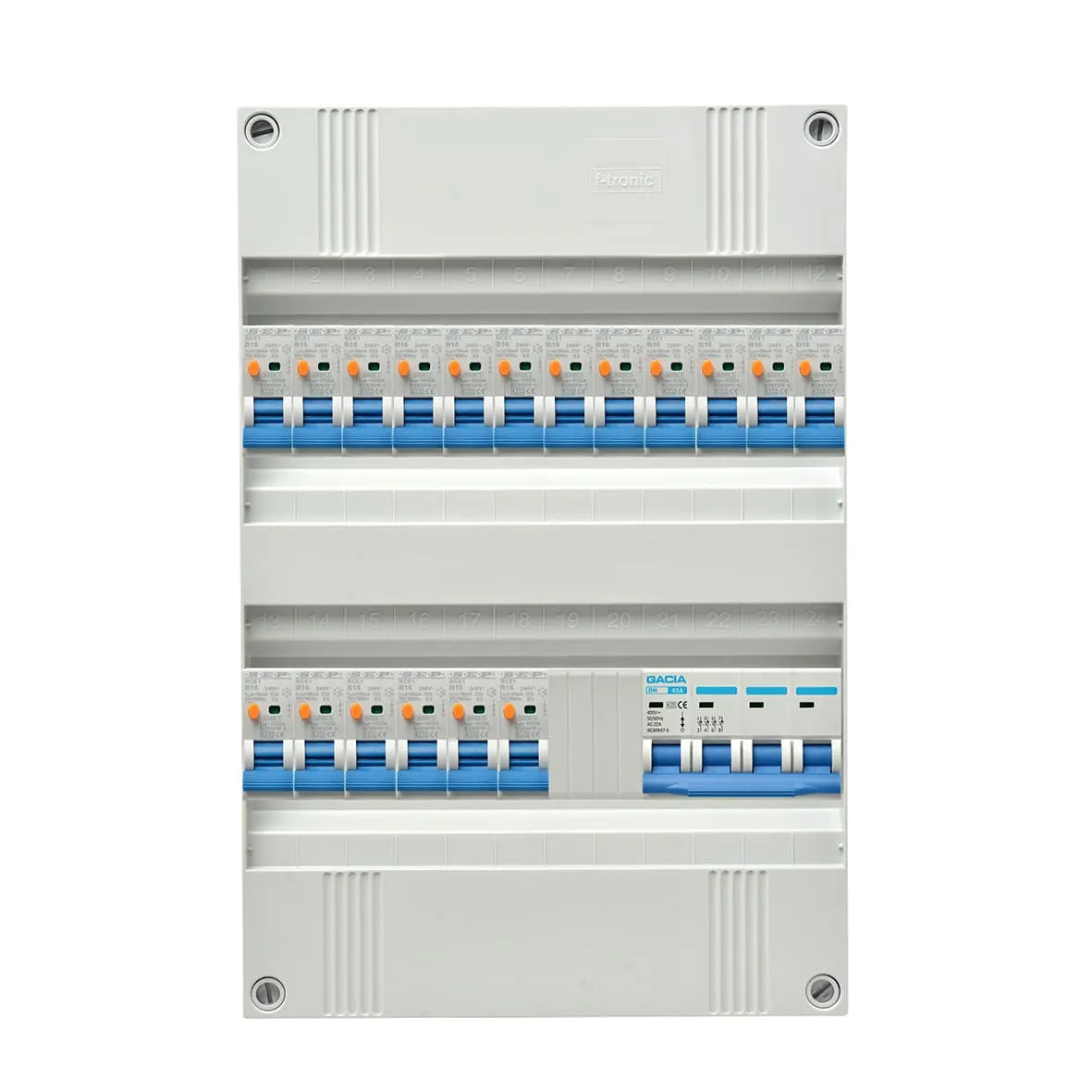 Gacia groepenkast 3 fase - 18 aardlekautomaat B16 , Hoofschakelaar 63a 4p
