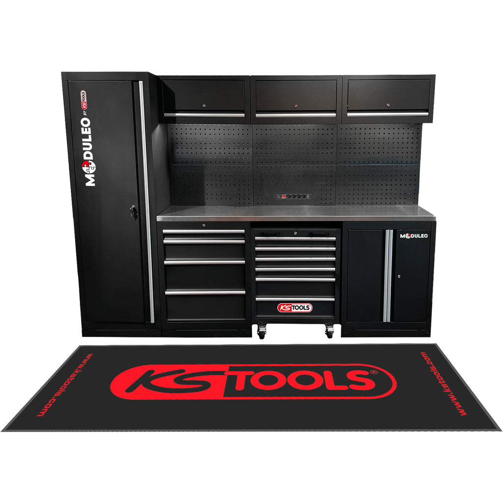 KS Tools Competition Werkzeugwand inkl. Edelstahl-Arbeitsplatte und Werkzeugwagen