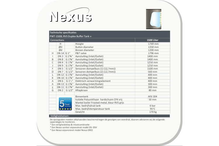 Nexus RVS buffervat 1500 liter