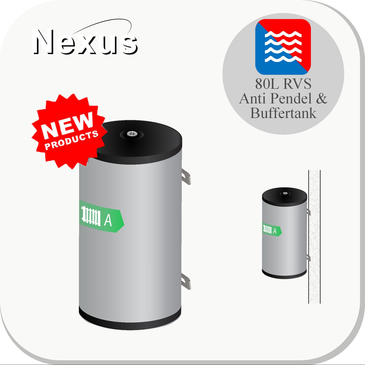Nexus RVS buffervat 80 liter Vloer & wand montage
