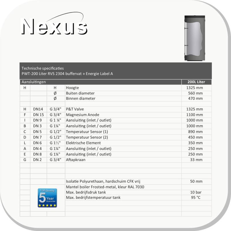 Nexus RVS buffervat 300 liter