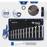 Ratelringsleutelset, 12 delig, 8 - 19 mm