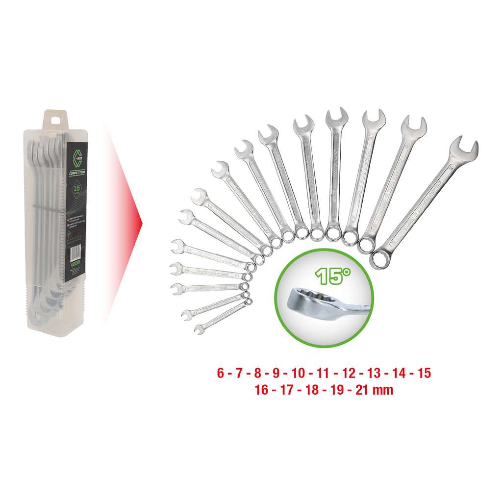 Ring-steeksleutelset, 15-dlg Competition