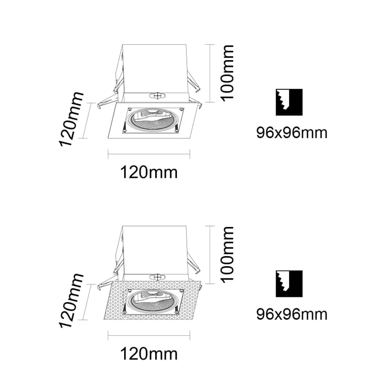 Inbouwspot kantelbaar vierkant Recessed/trimless 50mm zwart mat