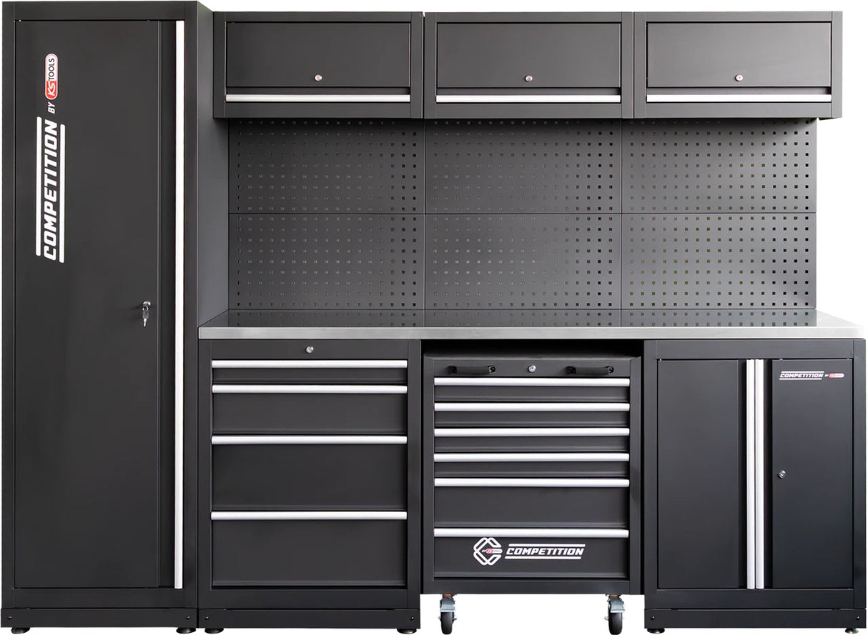 KS Tools Competition gereedschapswand incl RVS werkblad en gereedschapwagen